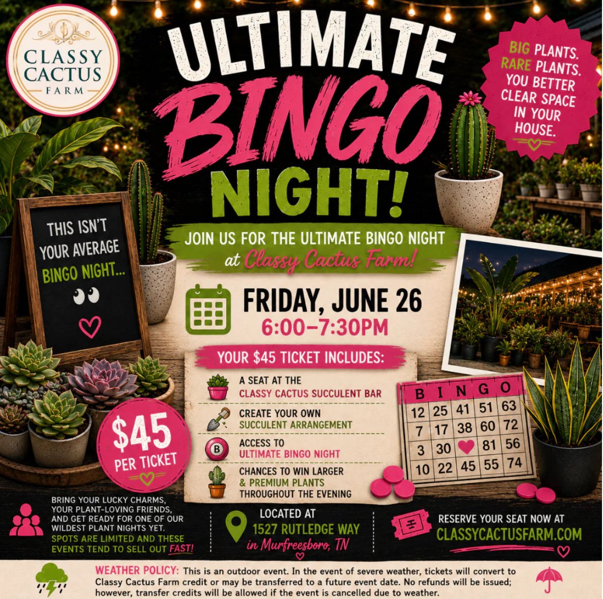 succulent fundraiser Plant Bingo Night