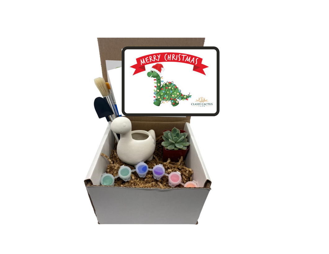 Merry Christmas Longneck Dinosaur Succulent Gift Box