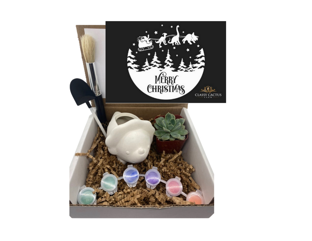 triceratops succulent Santa Dino Sleigh Triceratops Dinosaur Christmas Succulent Gift Box